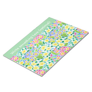 Custom Notepad or Jotter, Primroses, Mint Green