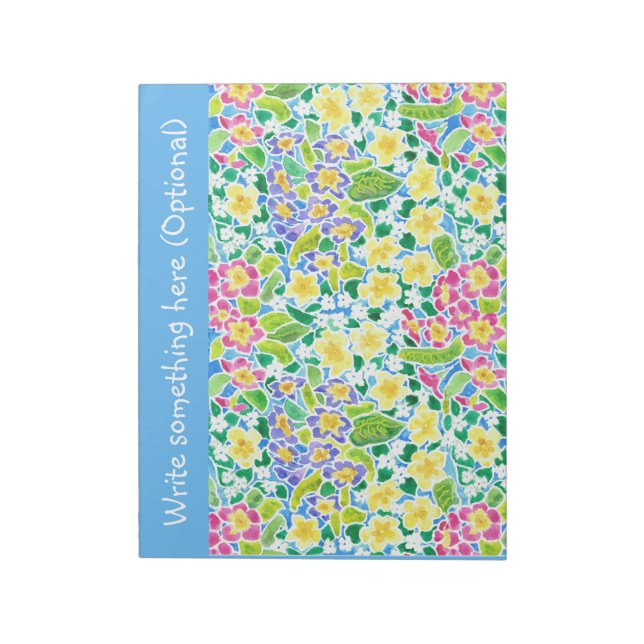 Custom Notepad or Jotter, Primroses, Sky Blue (Rotated)