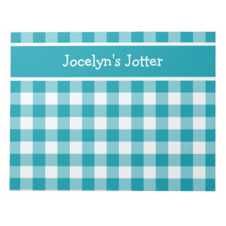Custom Notepad or Jotter, Teal Check Gingham