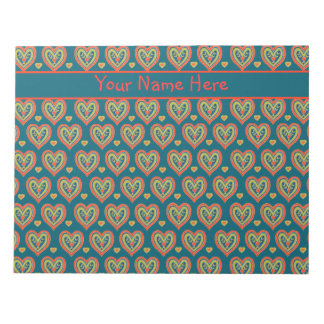 Custom Notepad Red, Green Hearts on Dark Teal