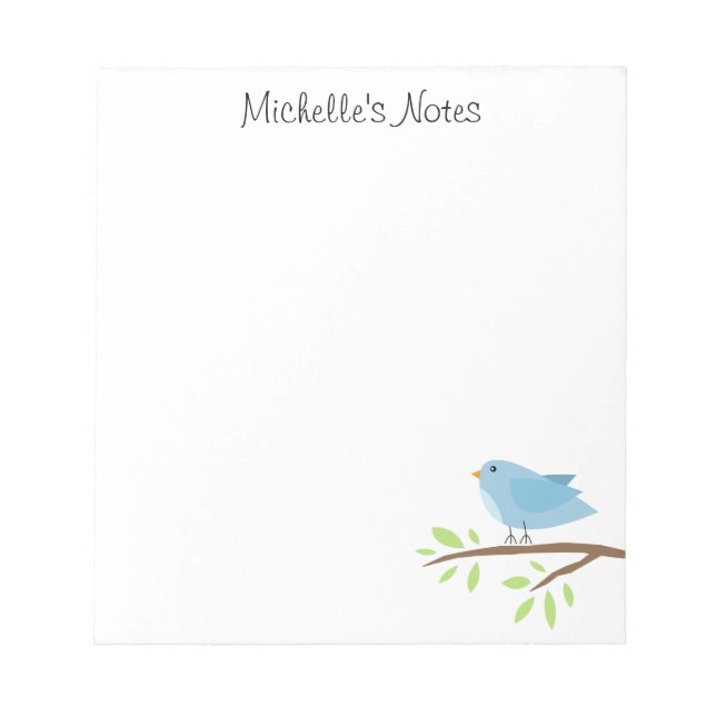 Custom notepad with cute blue bird and tree branch (Front)