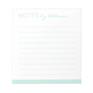 Custom "Notes by" Headline Aqua Blue Lined Notepad