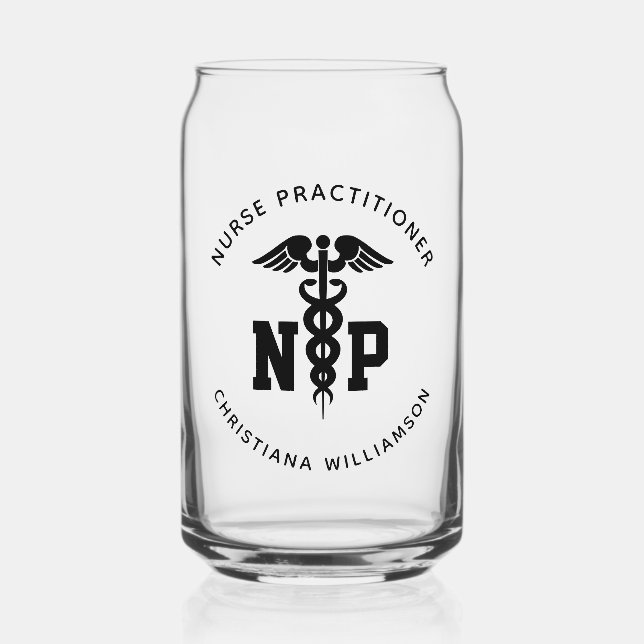 Custom NP Nurse Practitioner Graduation Caduceus Can Glass (Front)