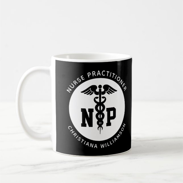 Custom NP Nurse Practitioner Graduation Caduceus Coffee Mug (Left)