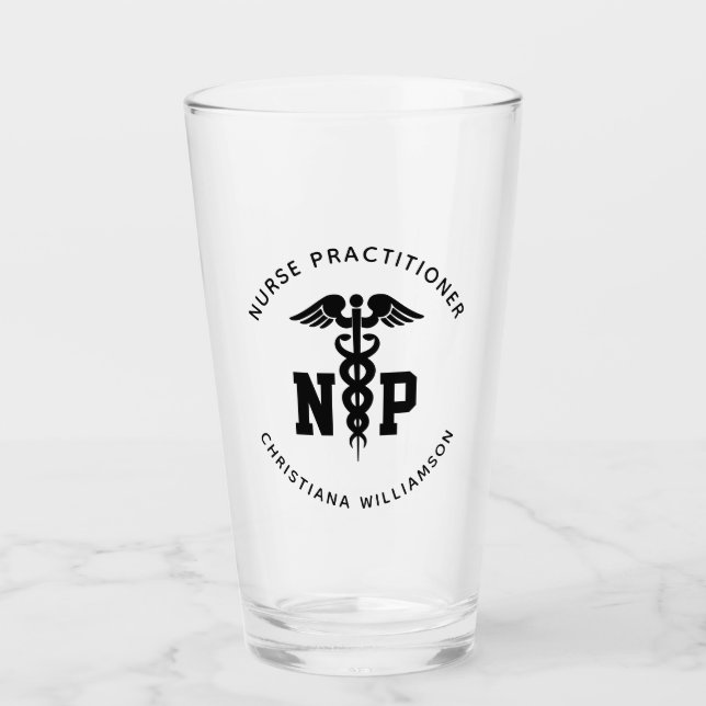 Custom NP Nurse Practitioner Graduation Caduceus Glass (Front)