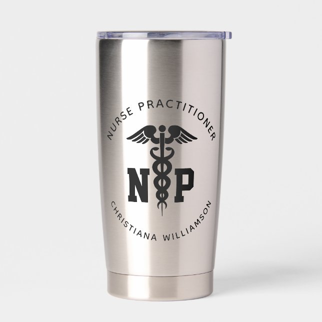 Custom NP Nurse Practitioner Graduation Caduceus Insulated Tumbler (Left)