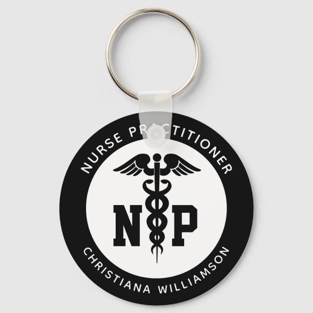 Custom NP Nurse Practitioner Graduation Caduceus Key Ring (Front)