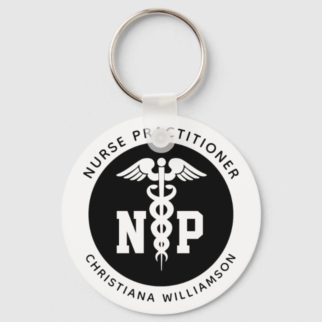 Custom NP Nurse Practitioner Graduation Caduceus Key Ring (Front)