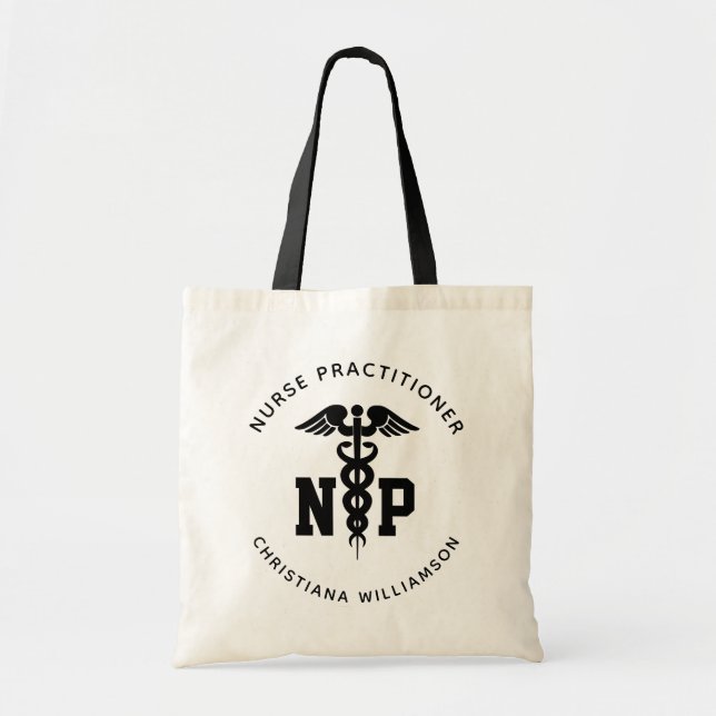 Custom NP Nurse Practitioner Graduation Caduceus Tote Bag (Front)