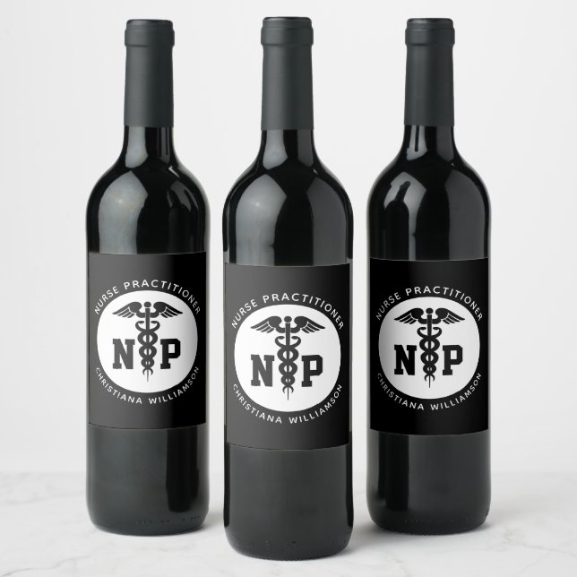 Custom NP Nurse Practitioner Graduation Caduceus Wine Label (Bottles)