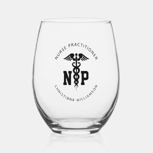 Custom NP Nurse Practitioner Graduation Med Symbol Stemless Wine Glass