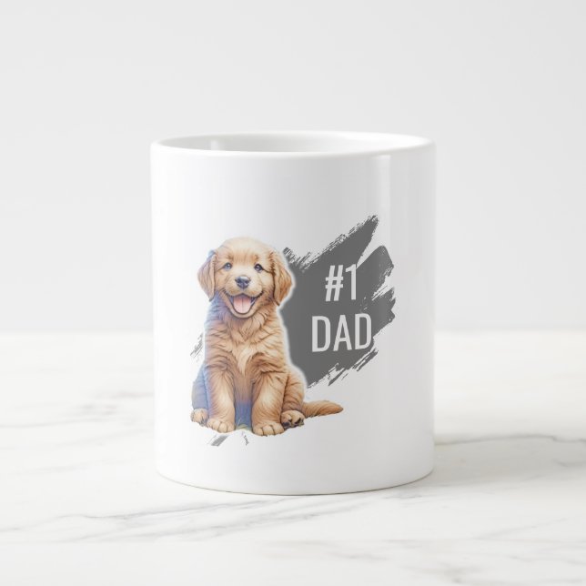 Custom Number 1 Dad Puppy Dog Large Coffee Mug (Front)