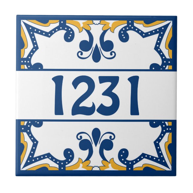 Custom number blue and yellow Azulejos  Tile (Front)
