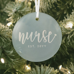 Custom Nurse Est Typography Nurse RN graduation Glass Tree Decoration