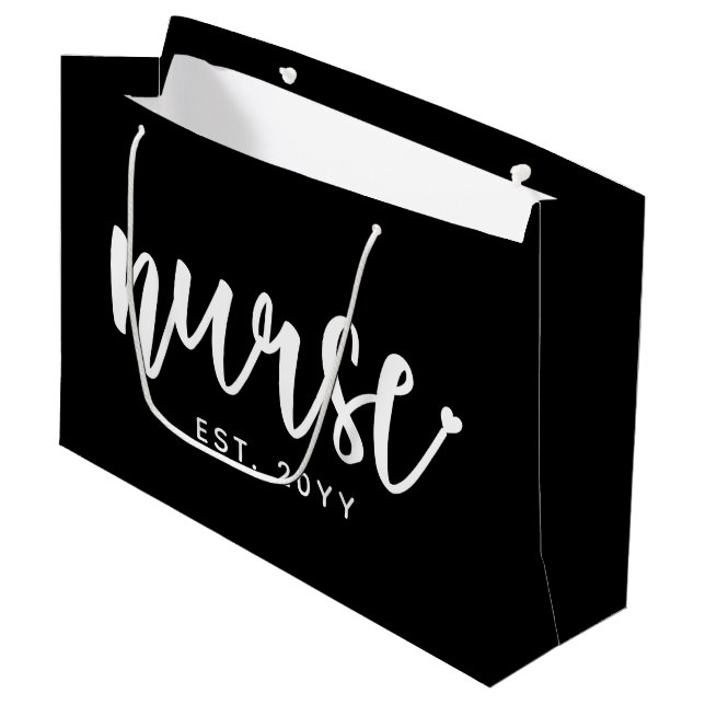 Custom Nurse Est Typography Nurse RN graduation Large Gift Bag (Front Angled)