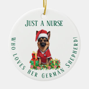 Custom Nurse Loves German Shepherd Dog Christmas Ceramic Tree Decoration