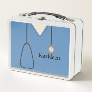 Custom Nurse Medical Scrubs Blue Metal Lunch Box