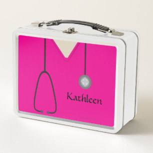 Custom Nurse Medical Scrubs Hot Pink Metal Lunch Box