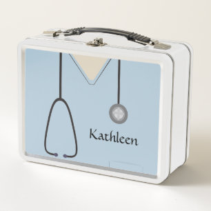 Custom Nurse Medical Scrubs Light Blue Metal Lunch Box