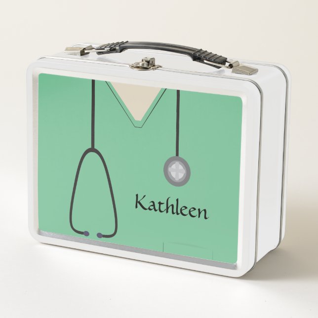 Custom Nurse Medical Scrubs Light Green Metal Lunch Box (Front)