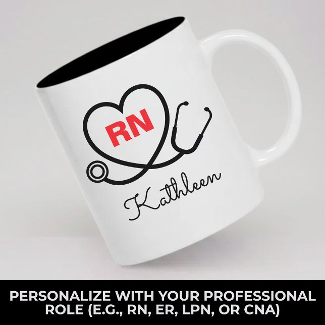 Custom Nurse Mug Monogram Gift RN LPN CNA Nurse (Personalized Nurse graduation gift for RN, LPN, CNA, ICU & ER nurses, Nurse Appreciation Week gifts)
