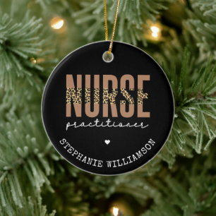 Custom Nurse Practitioner NP cheetah Graduation Ceramic Tree Decoration