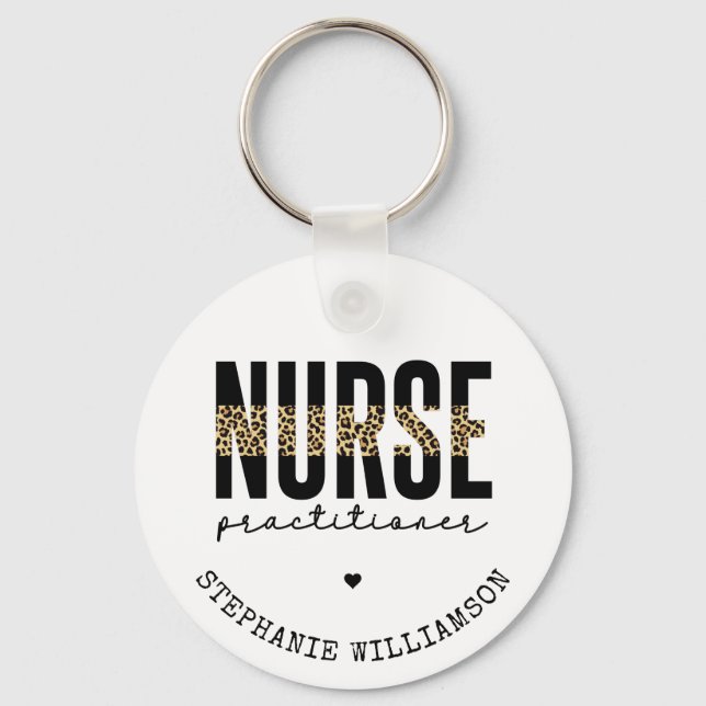 Custom Nurse Practitioner NP cheetah Graduation Key Ring (Front)