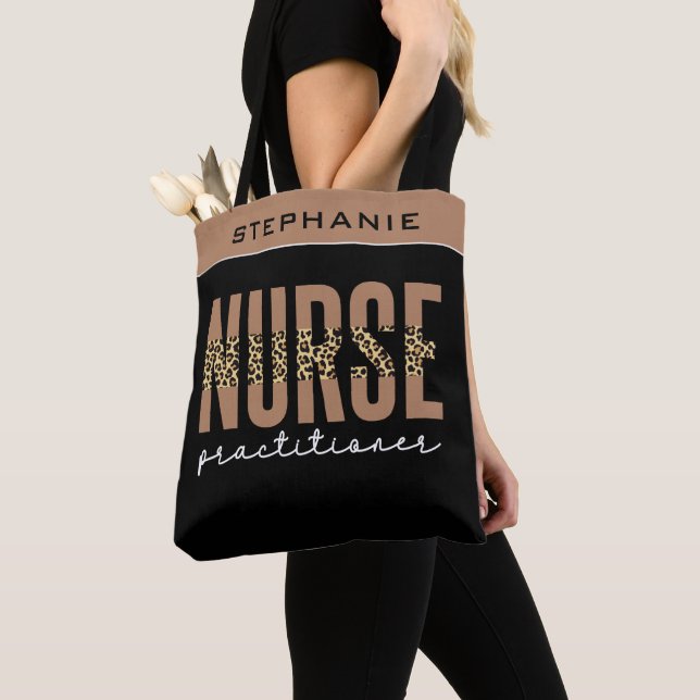 Custom Nurse Practitioner NP cheetah Graduation Tote Bag (Close Up)
