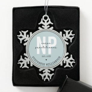 Custom Nurse Practitioner NP Graduation Gift Snowflake Pewter Christmas Ornament
