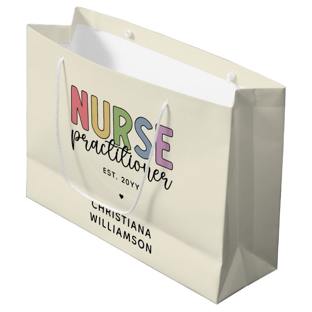 Custom Nurse Practitioner NP Nurse Graduation Large Gift Bag (Front Angled)