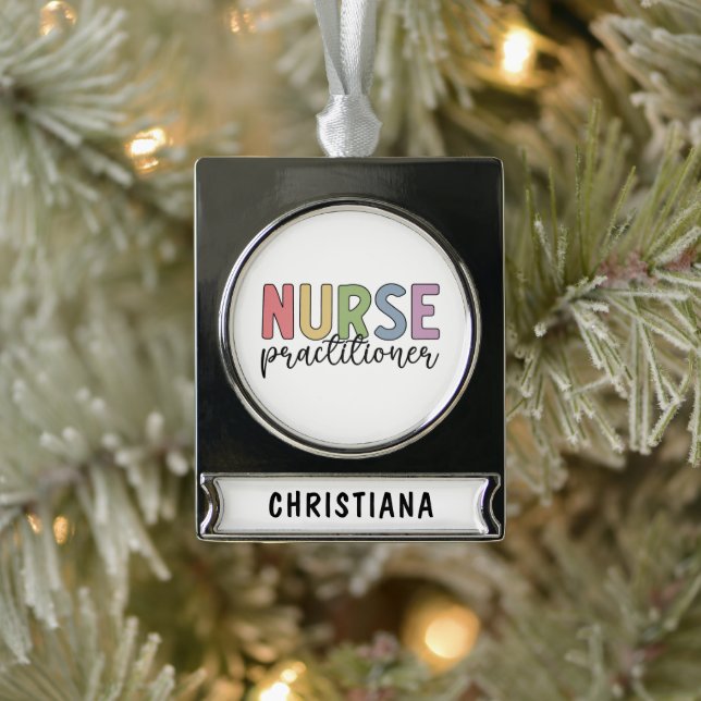 Custom Nurse Practitioner NP Nurse Graduation Silver Plated Banner Ornament (Tree)
