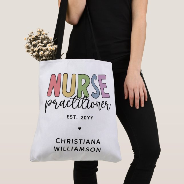 Custom Nurse Practitioner NP Nurse Graduation Tote Bag (Close Up)
