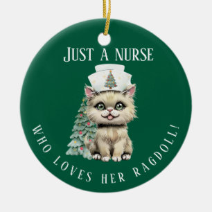 Custom Nurse Ragdoll Cat Christmas Cute  Ceramic Tree Decoration