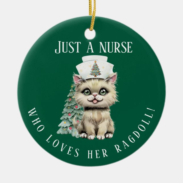 Custom Nurse Ragdoll Cat Christmas Cute  Ceramic Tree Decoration (Front)