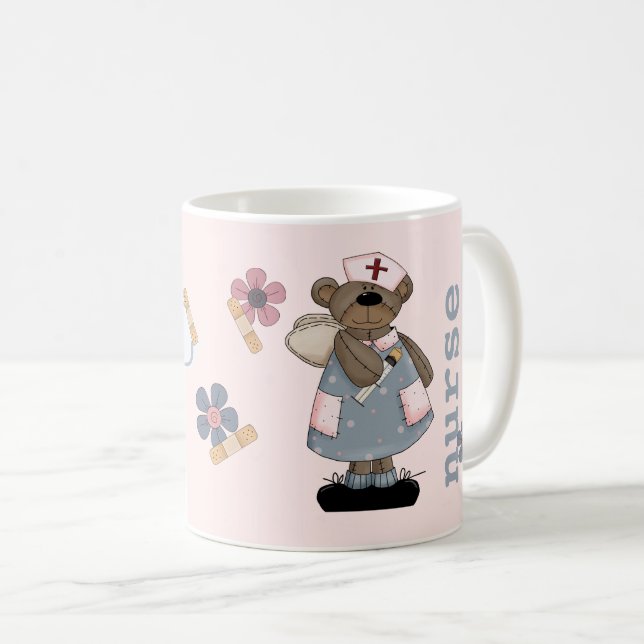 Custom Nurse's Name Teddy Bear Design Gift Mugs (Front Right)
