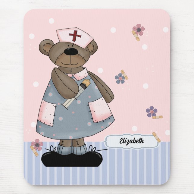 Custom Nurse's Name Teddy Bear Design Mousepad (Front)