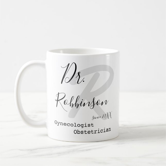 Custom Obgyn Obstetrician Gynaecologist Monogram Coffee Mug (Left)