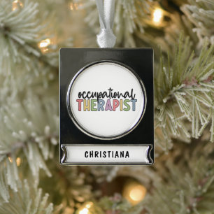 Custom Occupational Therapist OT Gifts Silver Plated Banner Ornament