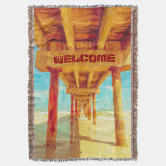 Custom ocean fishing pier painting throw blanket