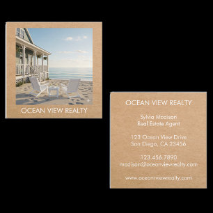 Custom Ocean View Photo  Realty Kraft Square Business Card