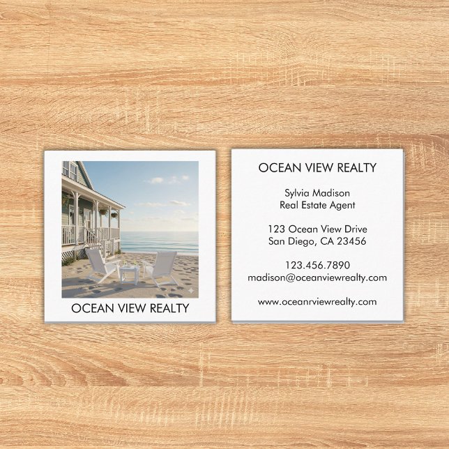 Custom Ocean View Photo  Realty Square Business Card (Custom Ocean View Photo Realty Square Business Card)