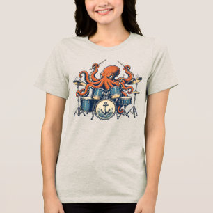 Custom Octopus Drummer Design Tri-Blend Shirt