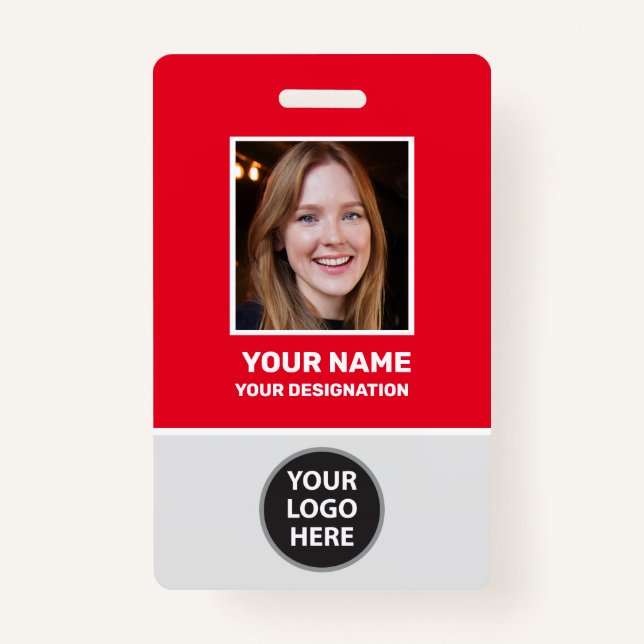 Custom Office Employee Photo, Bar Code, Logo, Name ID Badge (Front)