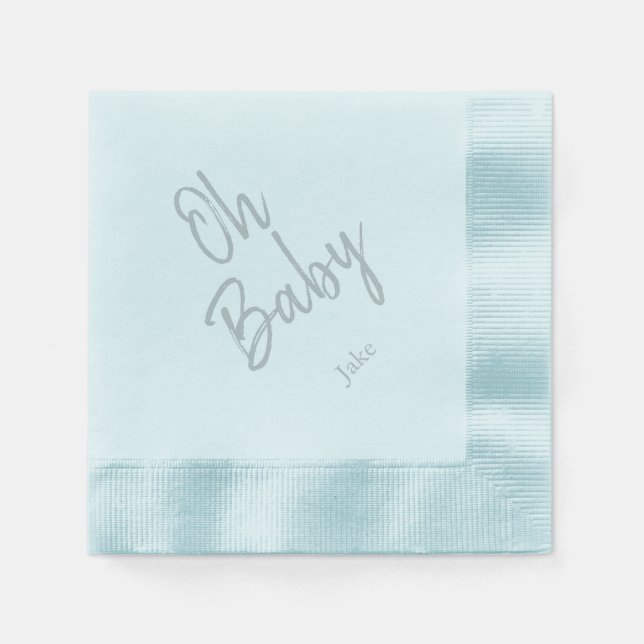 Custom Oh Baby "Name" Blue  Baby Shower Napkins (Front)