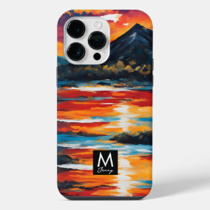 Custom Oil Painting Sunset Landscape Monogram Name iPhone 14 Pro Max Case