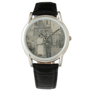 Custom Old Photo Couple Anniversary Leather Strap Watch