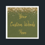 Custom Olive Green and Gold Glitter Birthday Party Napkin<br><div class="desc">personalised sweet 16 paper napkin,  personalised 1st 15th 16th serviette,  wedding reception cocktail hen do,  quinceanera mis quince for her,  couple rehearsal dinner vow renewal,  daughter bridal shower high school,  son college graduate baby boy,  25th anniversary 30th 40th 50th,  bachelorette night 18th military drab,  20th 21st wife husband graduation</div>