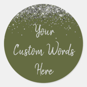 Custom Olive Green and Silver Birthday Party Favou Classic Round Sticker