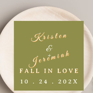 Custom Olive Green Fall in Love Autumn Wedding Napkin