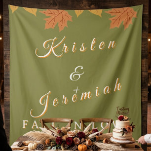 Custom Olive Green Fall in Love Autumn Wedding Tapestry